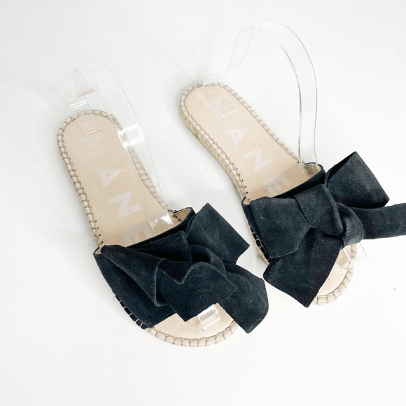 MANEBI Suede Bow Slides black jute platform open toe slip on women's 37 7 - Picture 3 of 5